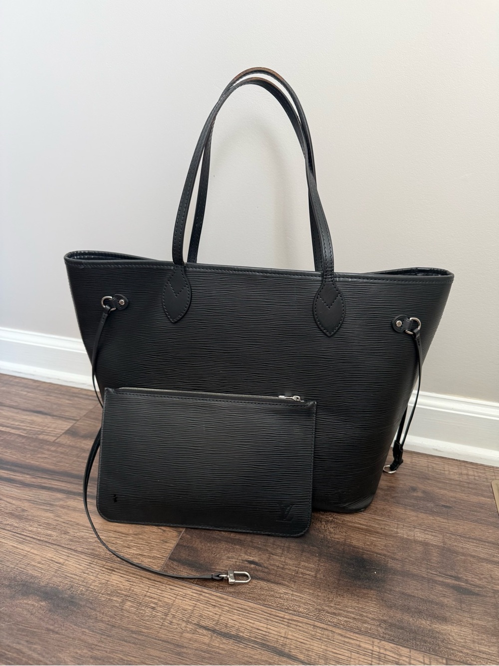 Louis Vuitton Black Epi Leather Neverfull Tote with Pouch
